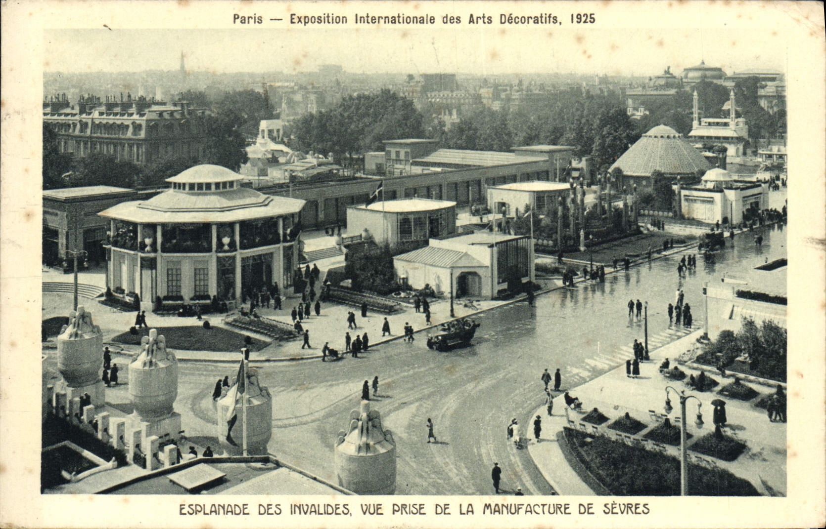 Exposición internacional de París de la POSTAL de la VENDIMIA de la explanada decorativa 1925 de los artes del Invalids vista de la fabricación separada