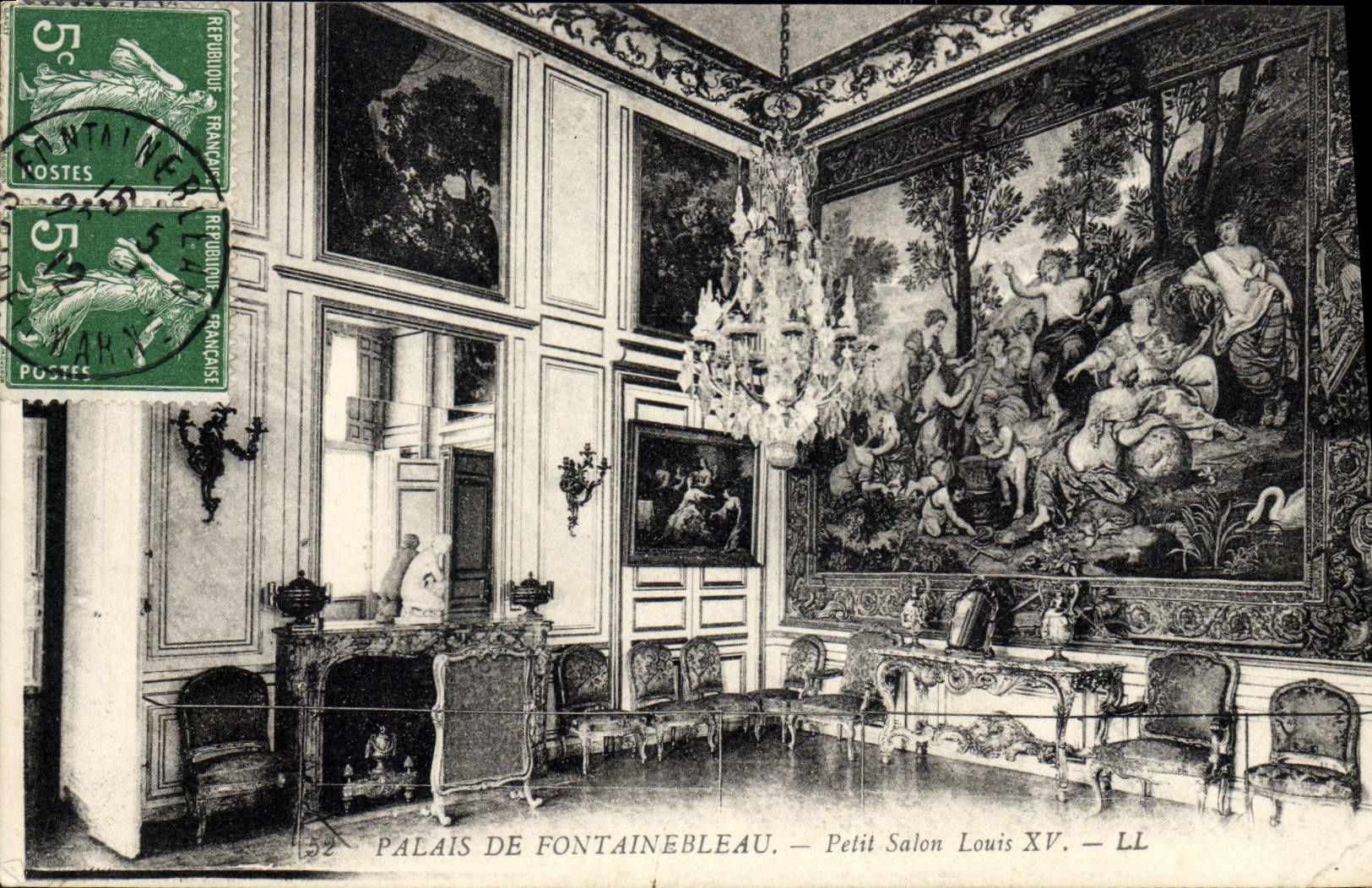 VINTAGE POSTCARD Drill of Fontainebleau Small Living room Louis XV