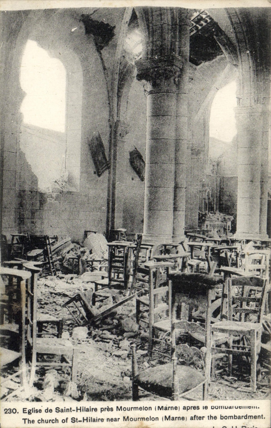 VINTAGE POSTCARD Church of Hilaire Saint Close Mourmelon after the Militaria bombardment