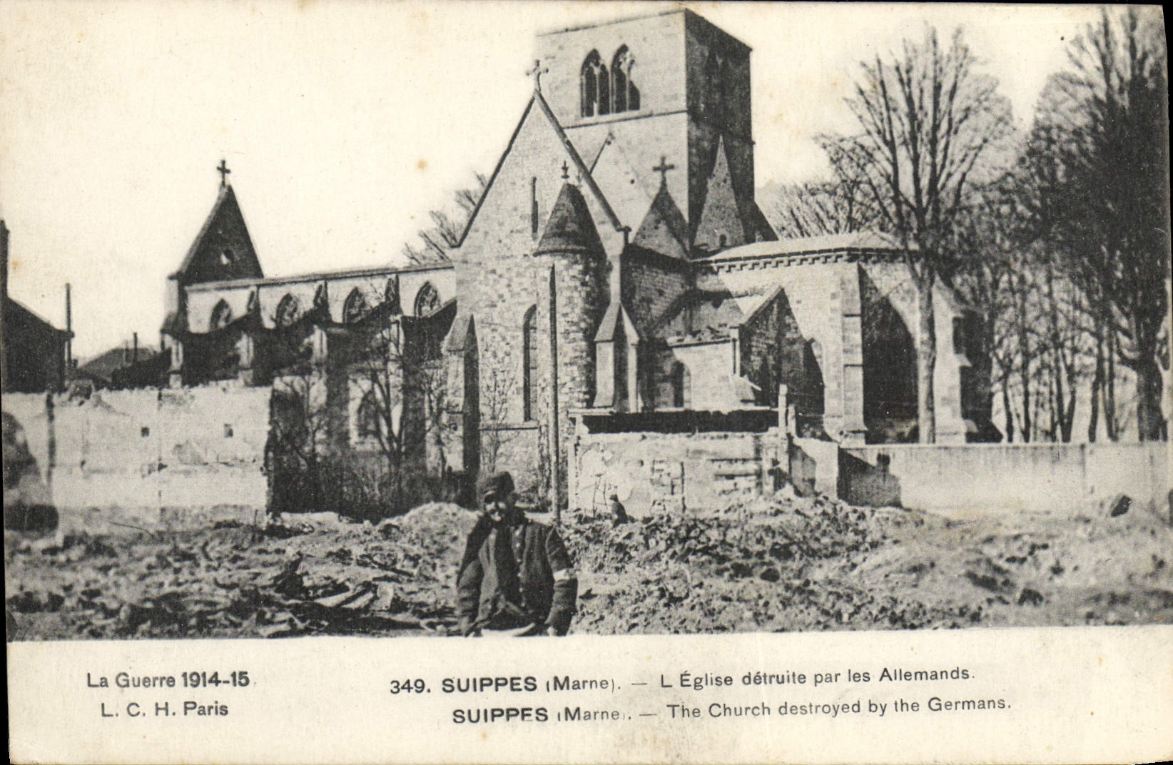 VINTAGE POSTCARD Suippes the Church destroyed By the Militaria Germans
