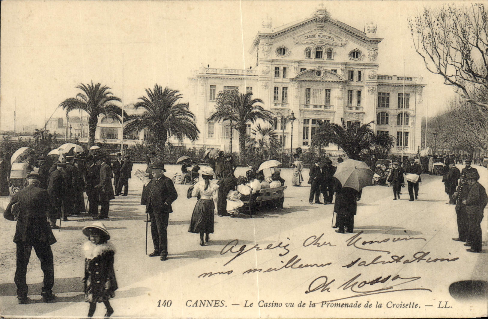 VINTAGE POSTCARD Cannes the Casino Seen of the Walk of the Small cross