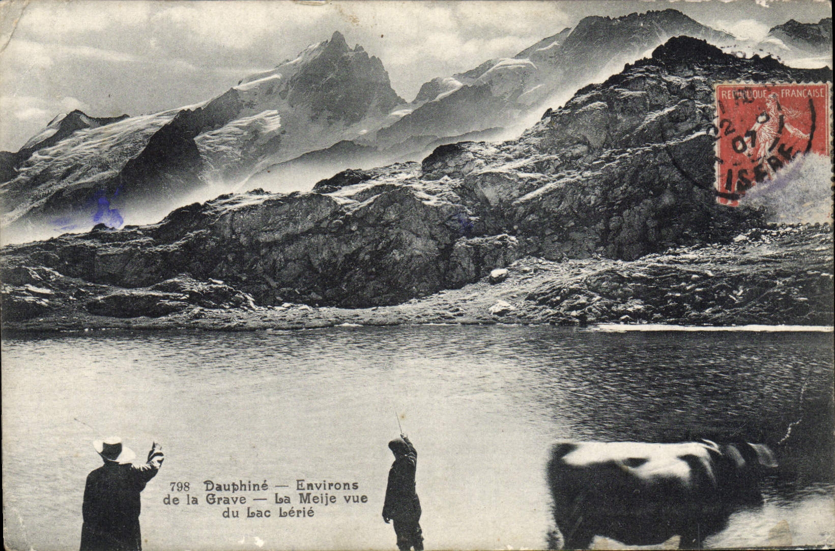 VINTAGE POSTCARD Surroundings of the Low register Meije seen of the lake Lerie Cow