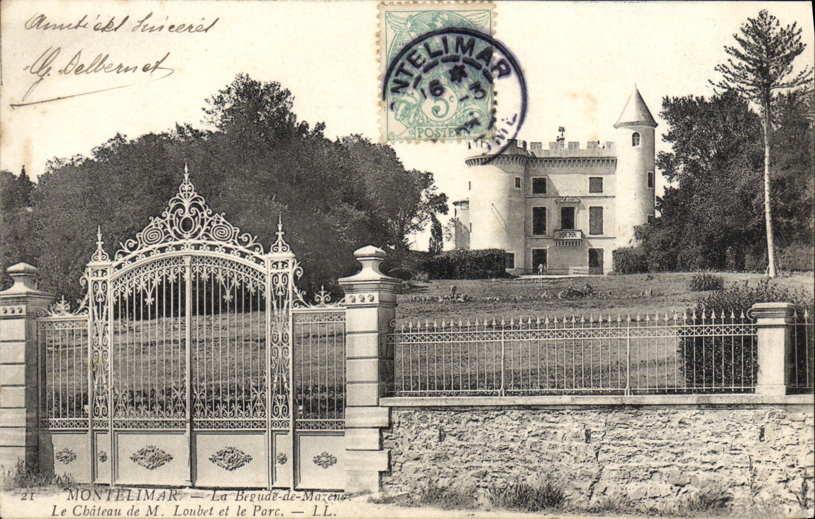 VINTAGE POSTCARD Montelimar Begude de Mazenc the castle of Mr. Loubet and the park