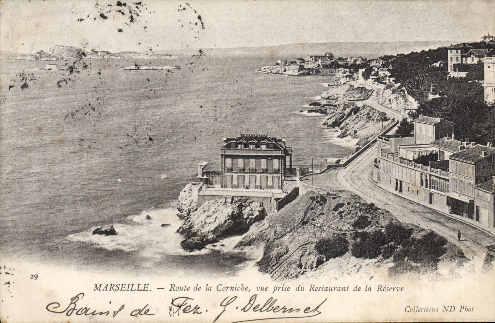 Camino de Marsella de la POSTAL de la VENDIMIA de la cornisa vista del restaurante de la reserva