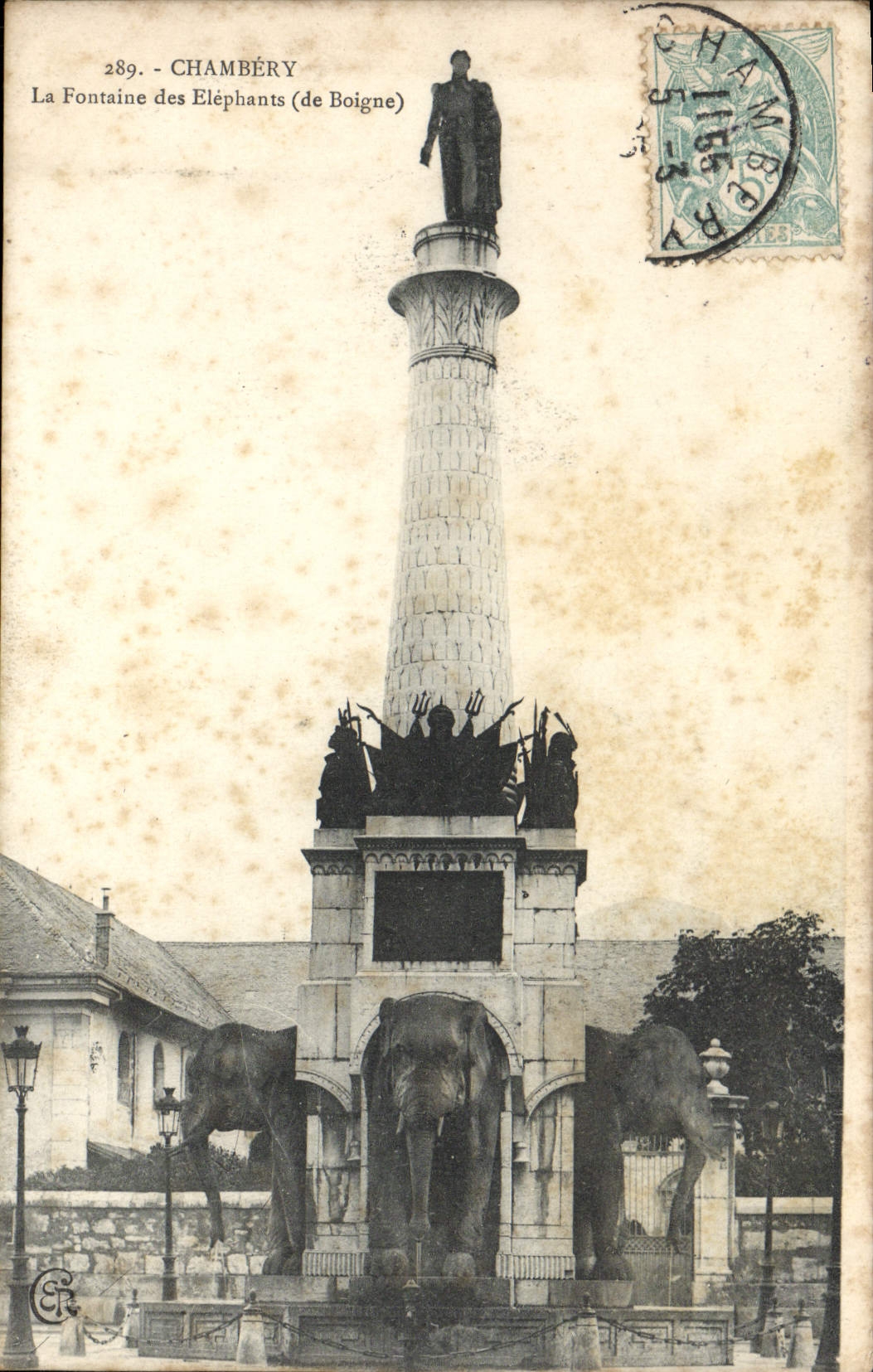 VINTAGE POSTCARD Chambéry the Fountain of the Elephants