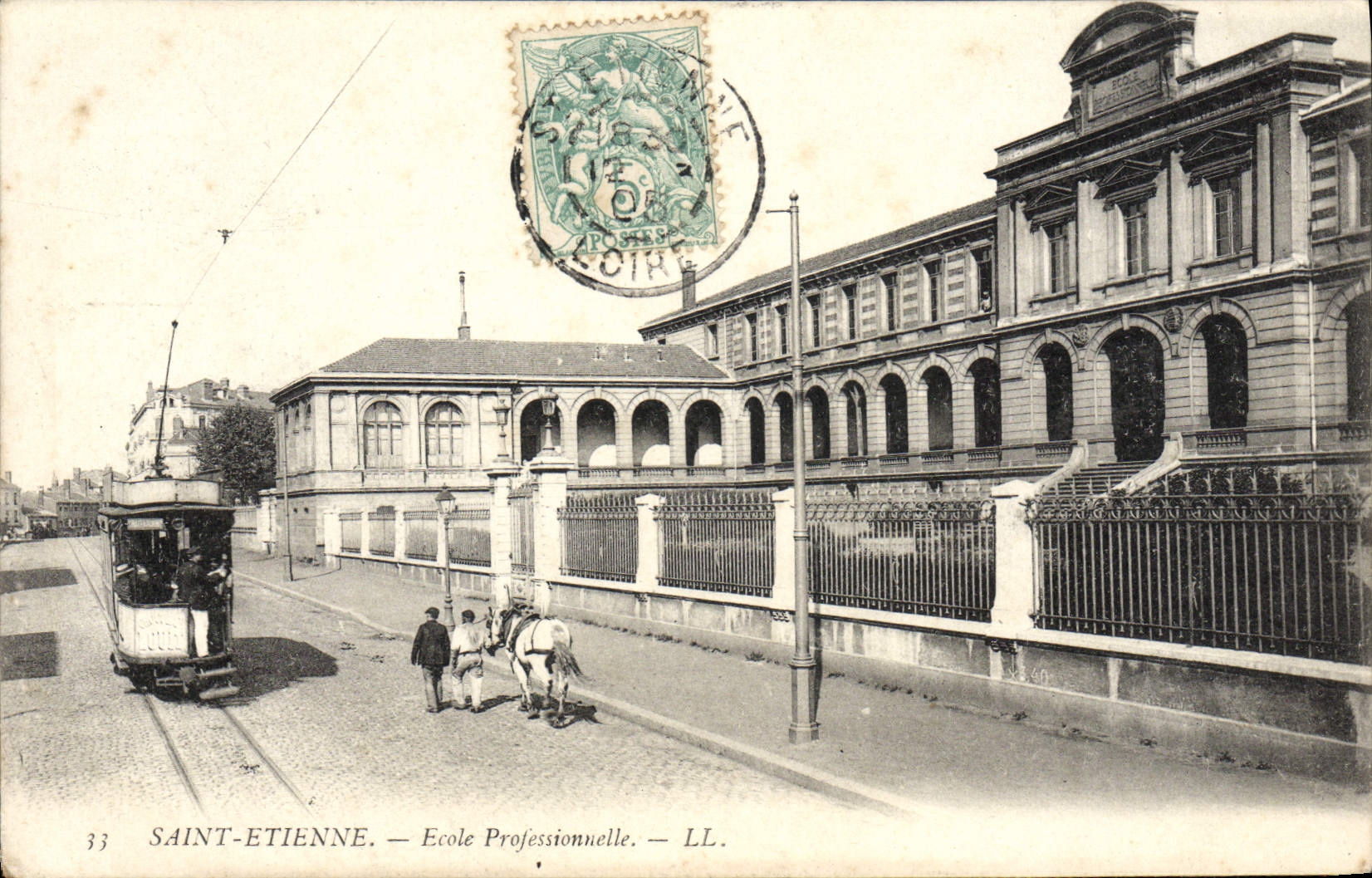 VINTAGE POSTCARD Holy Etienne Vocational school Tram