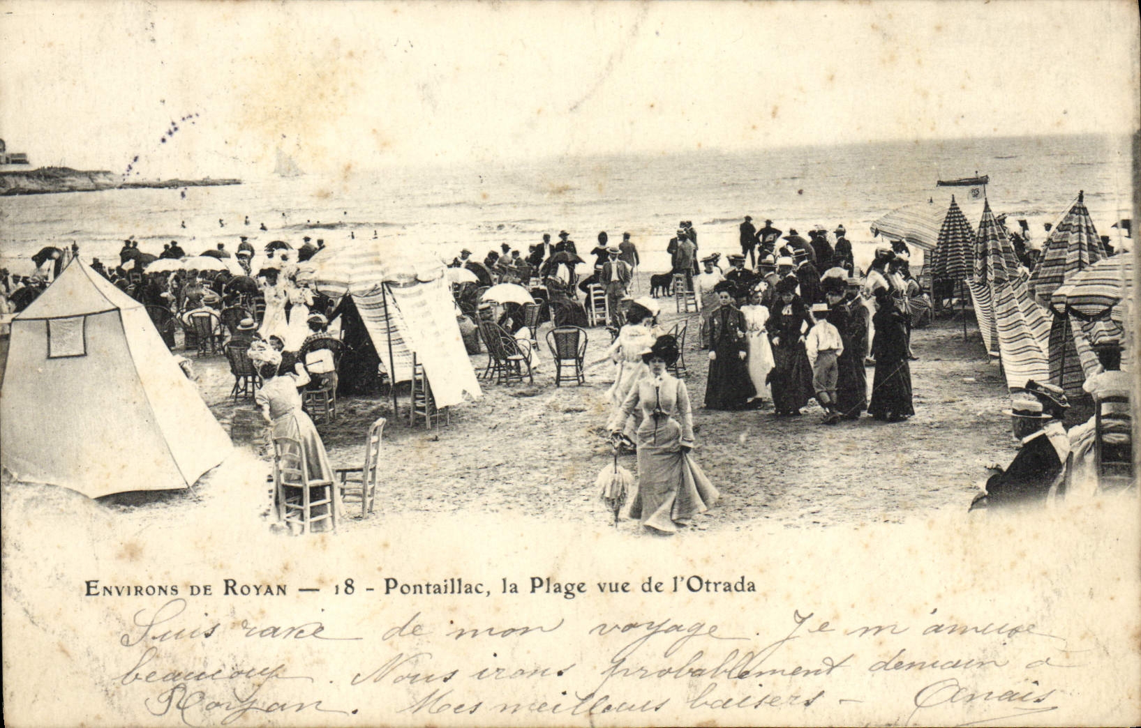 VINTAGE POSTCARD Surroundings De Royan Pontaillac the Beach Seen of Otrada