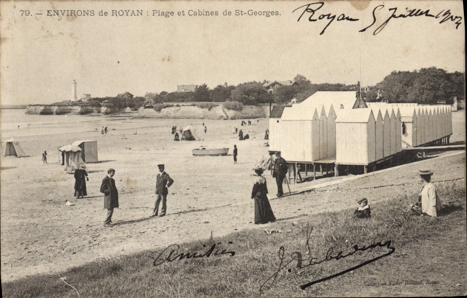 VINTAGE POSTCARD Surroundings De Royan Beach and cabins of St Georges