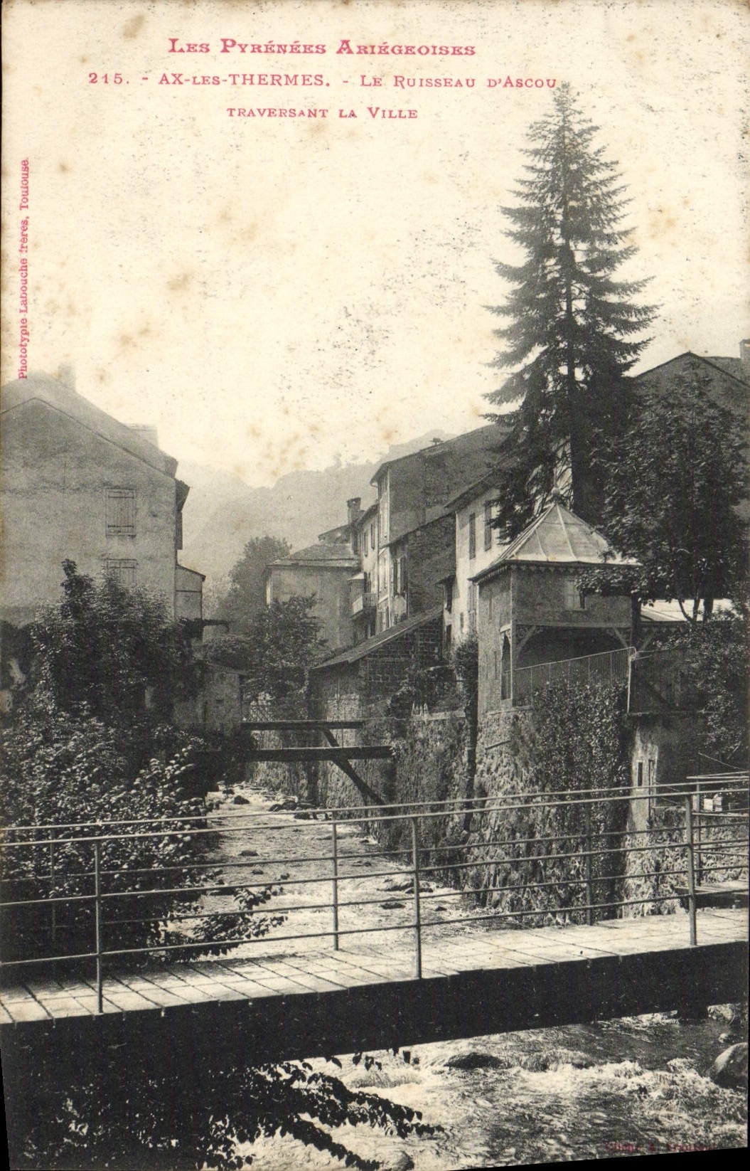 VINTAGE POSTCARD Ax Thermal baths the brook of Ascou crossing the city