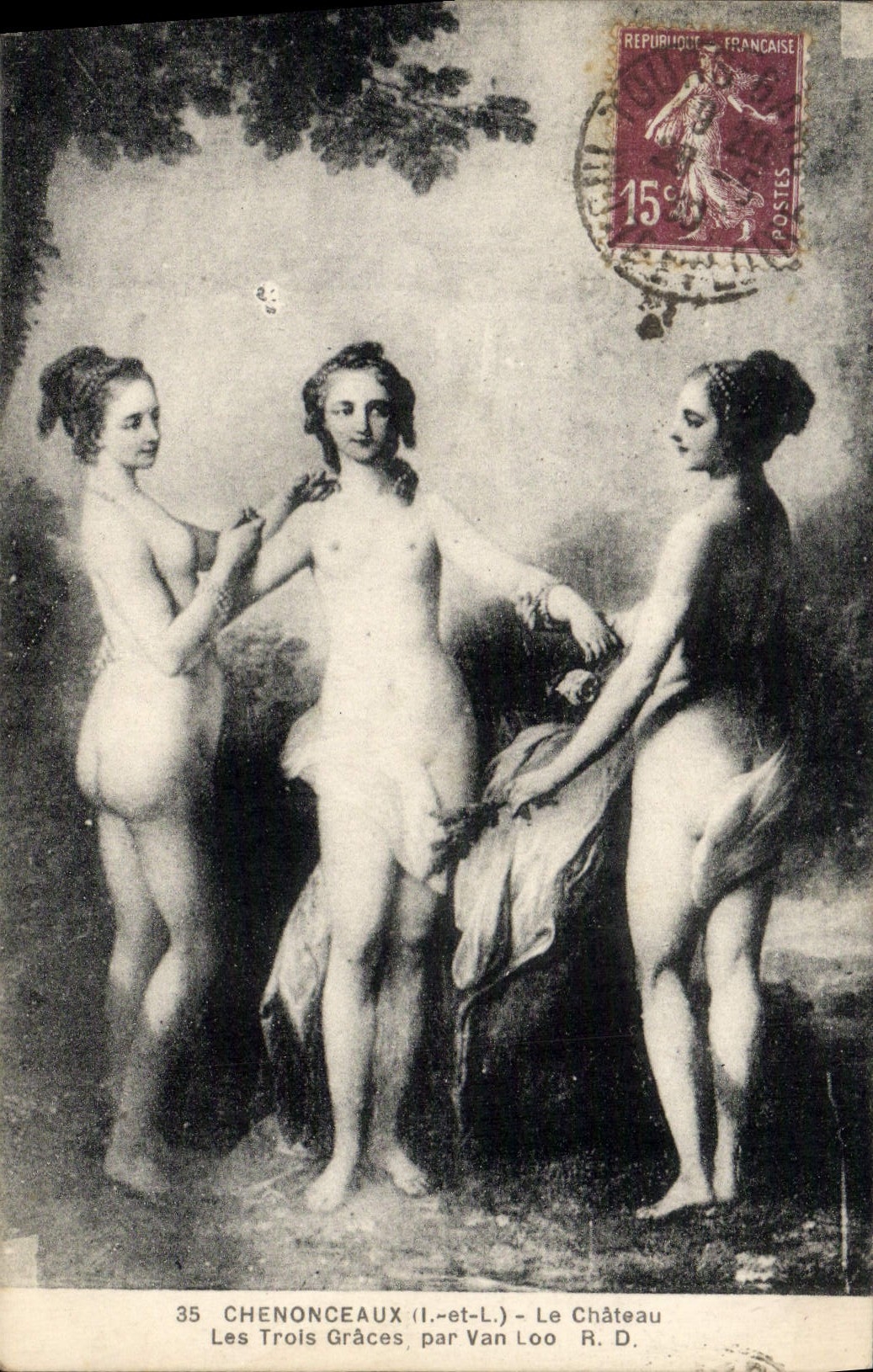 POSTAL Chenonceaux de la VENDIMIA las tolerancias del castillo tres de Van Loo