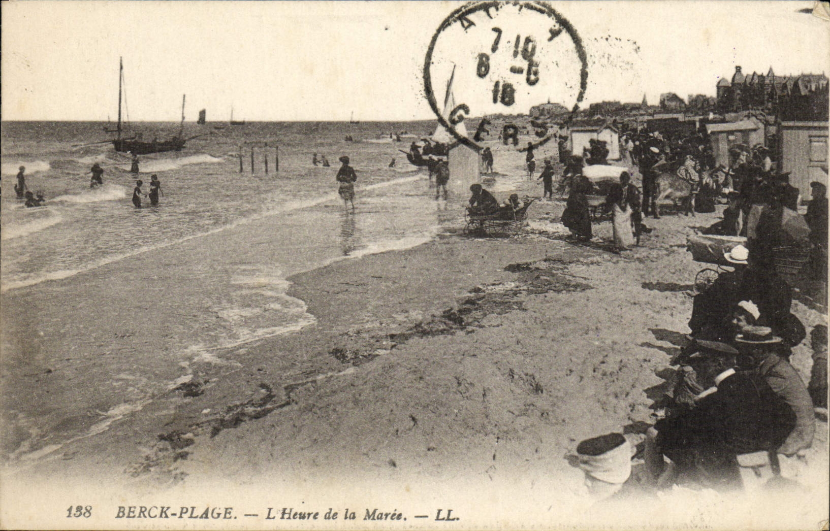 VINTAGE POSTCARD Berck Beach the Hour of the Tide Ass Mule