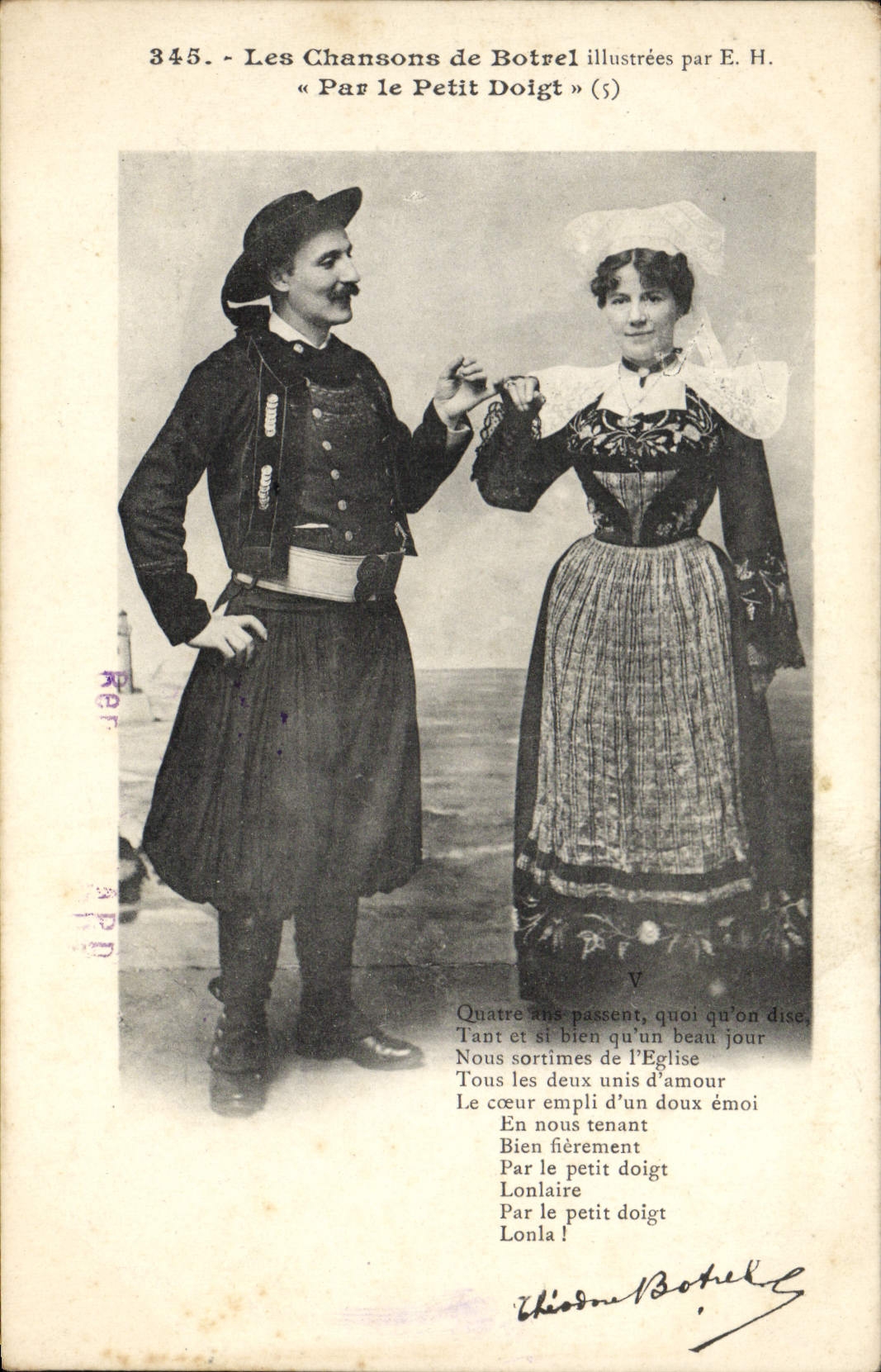 VINTAGE POSTCARD Fantasy songs of Botrel By the little finger Folklore