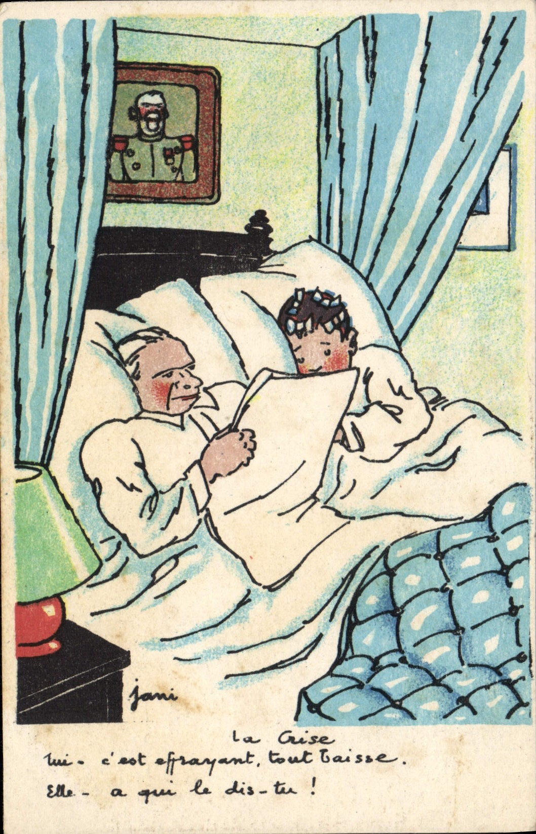 VINTAGE POSTCARD Fantasy Jani Humor the crisis