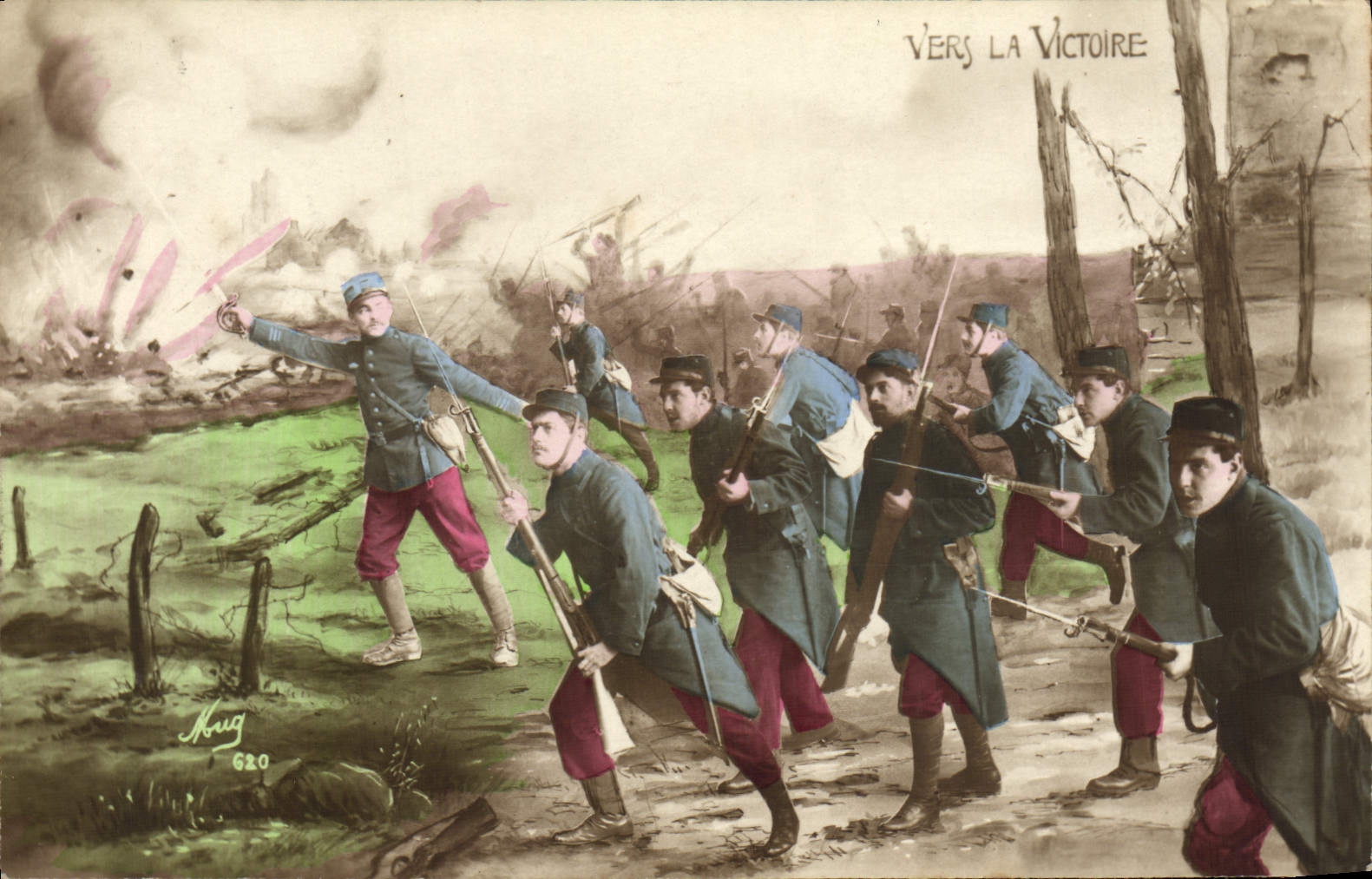 CPA Fantaisie Vers la victoire Militaria