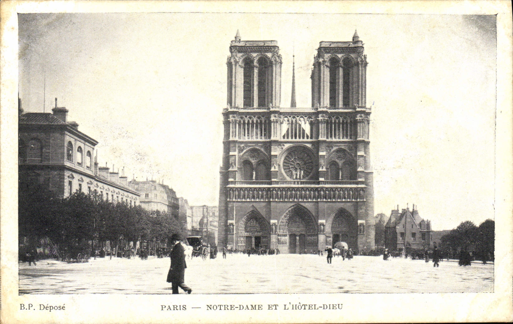 VINTAGE POSTCARD Paris Notre Dame And the Hotel God