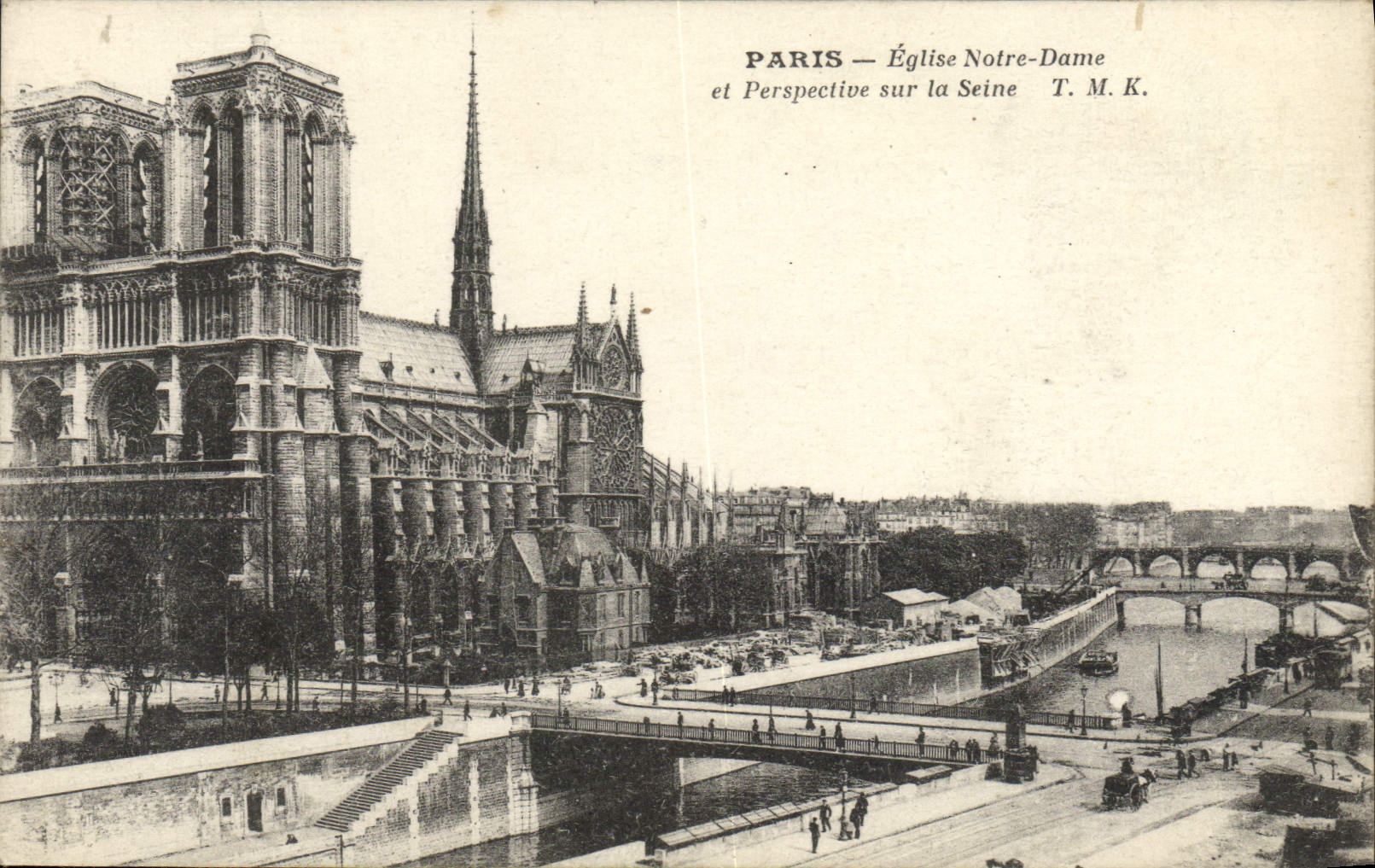 CPA Paris Eglise Notre Dame et perspective sur la Seine 