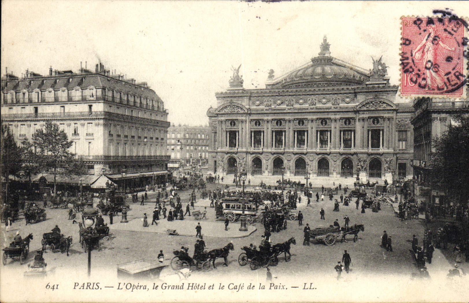 VINTAGE POSTCARD Paris the Opera the Large Hotel And Coffee Of Peace