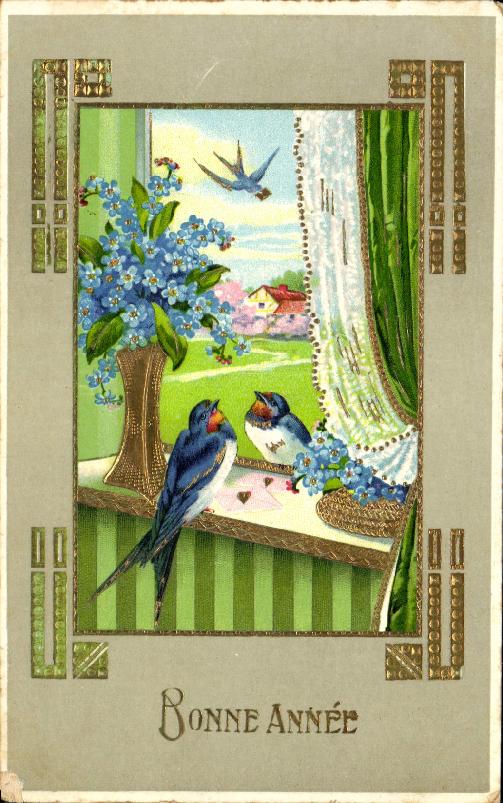 CPA Bonne Annee Oiseaux