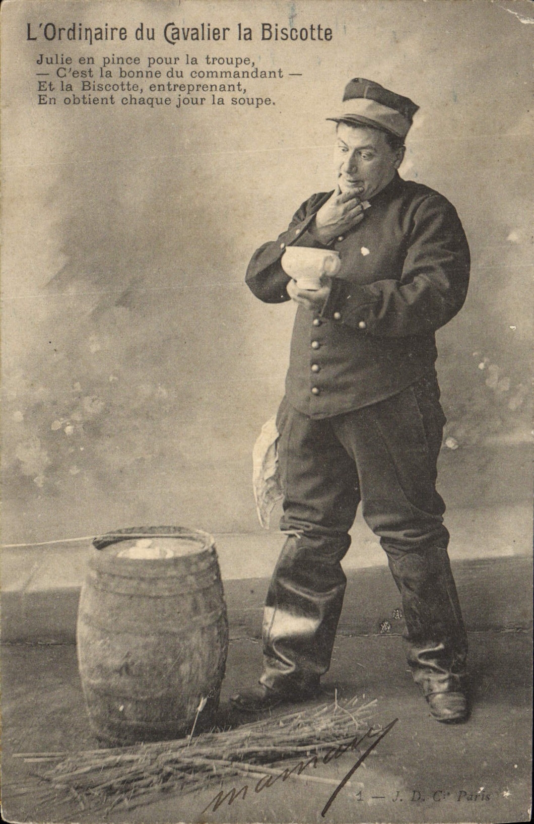 CPA Fantaisie L'ordinaire du cavalier La Biscotte Militaria