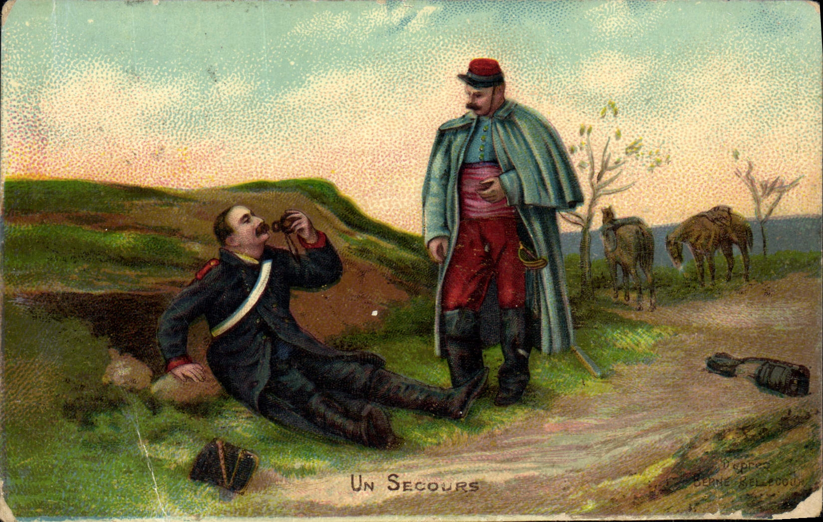 CPA Fantaisie Un secours Militaria