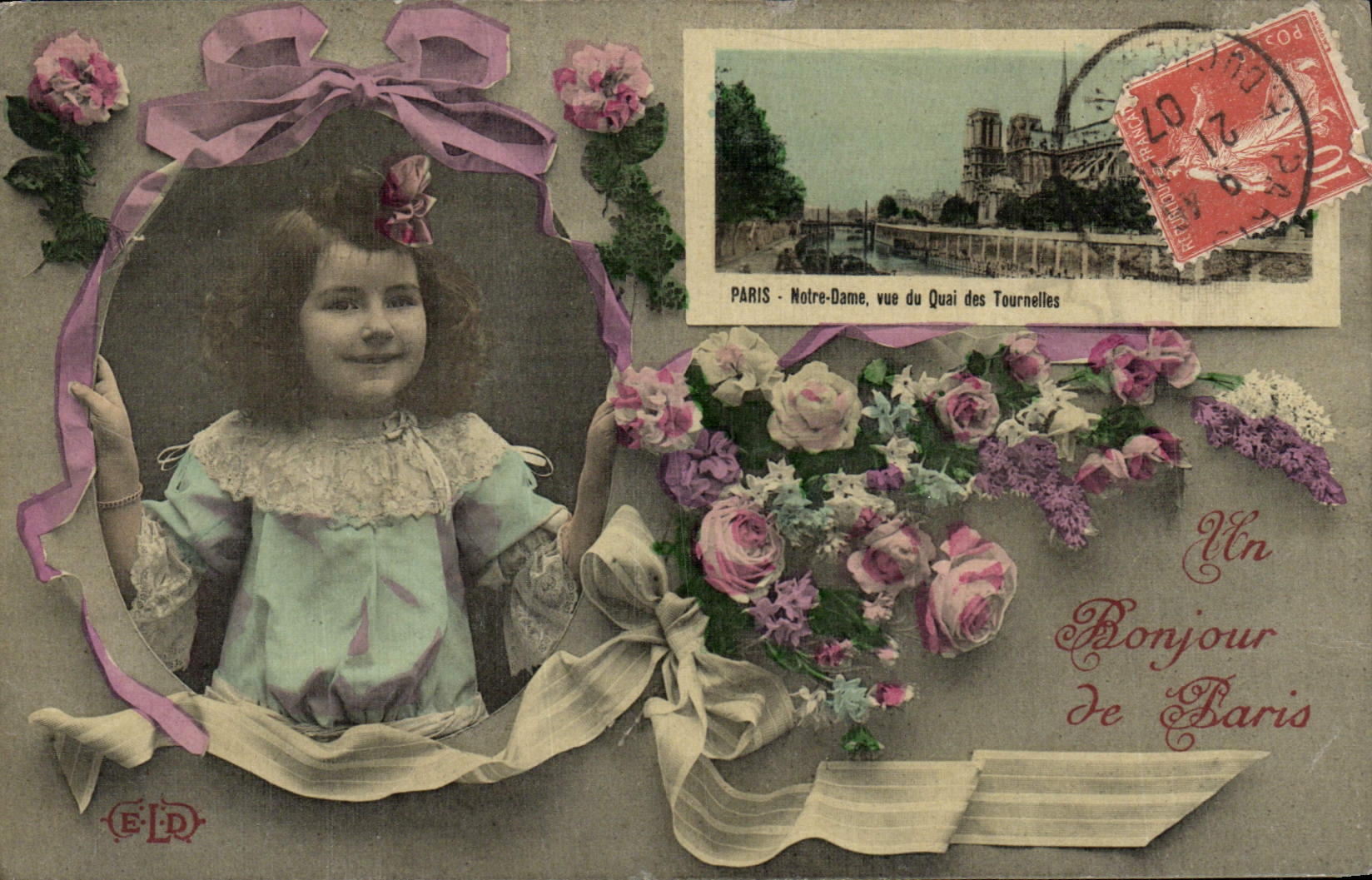 VINTAGE POSTCARD Fantasy Child Paris Notre Dame seen of the quay of the Turrets (chart toilee)