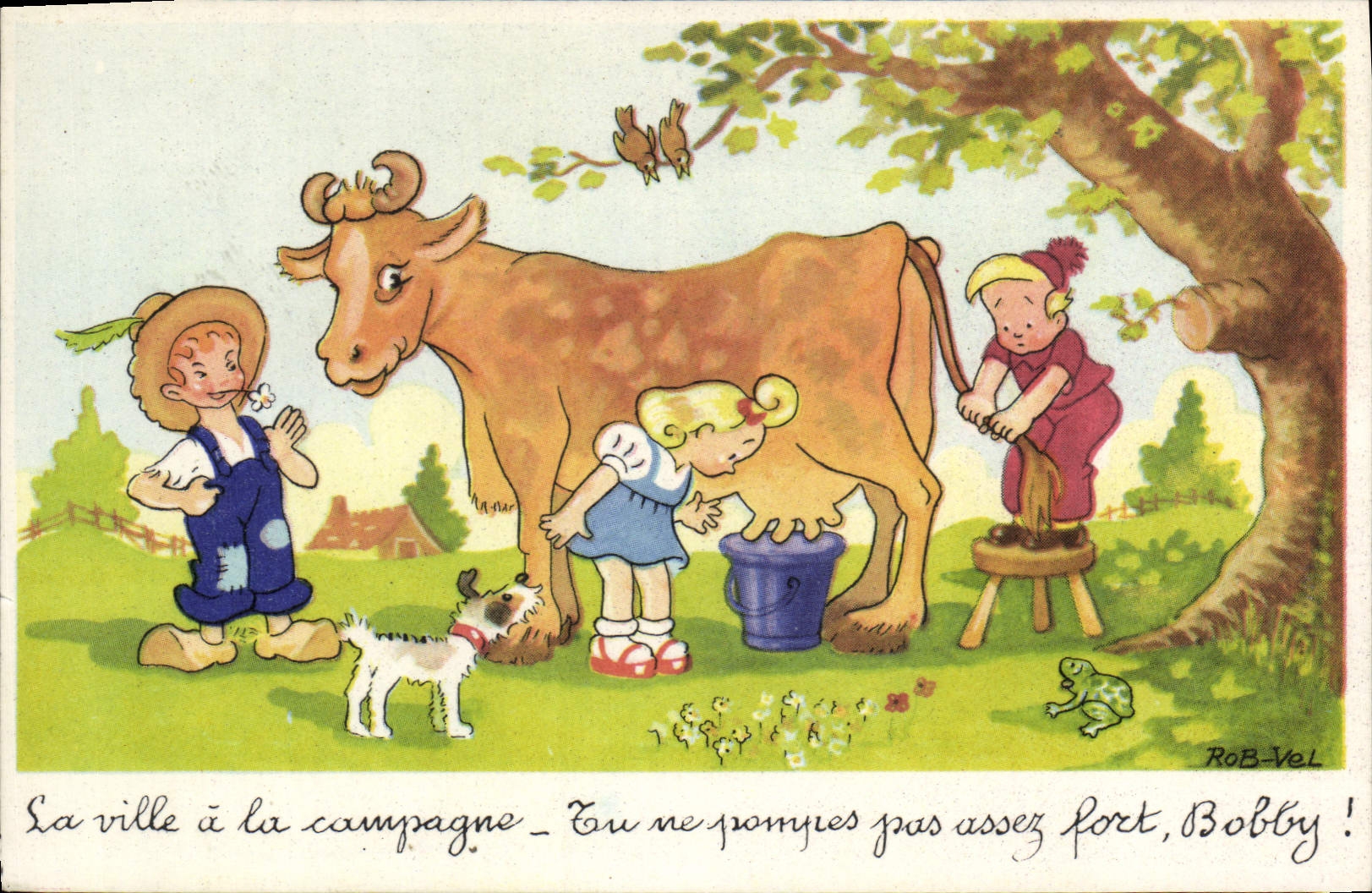 VINTAGE POSTCARD Fantasy Cow the city in the countryside