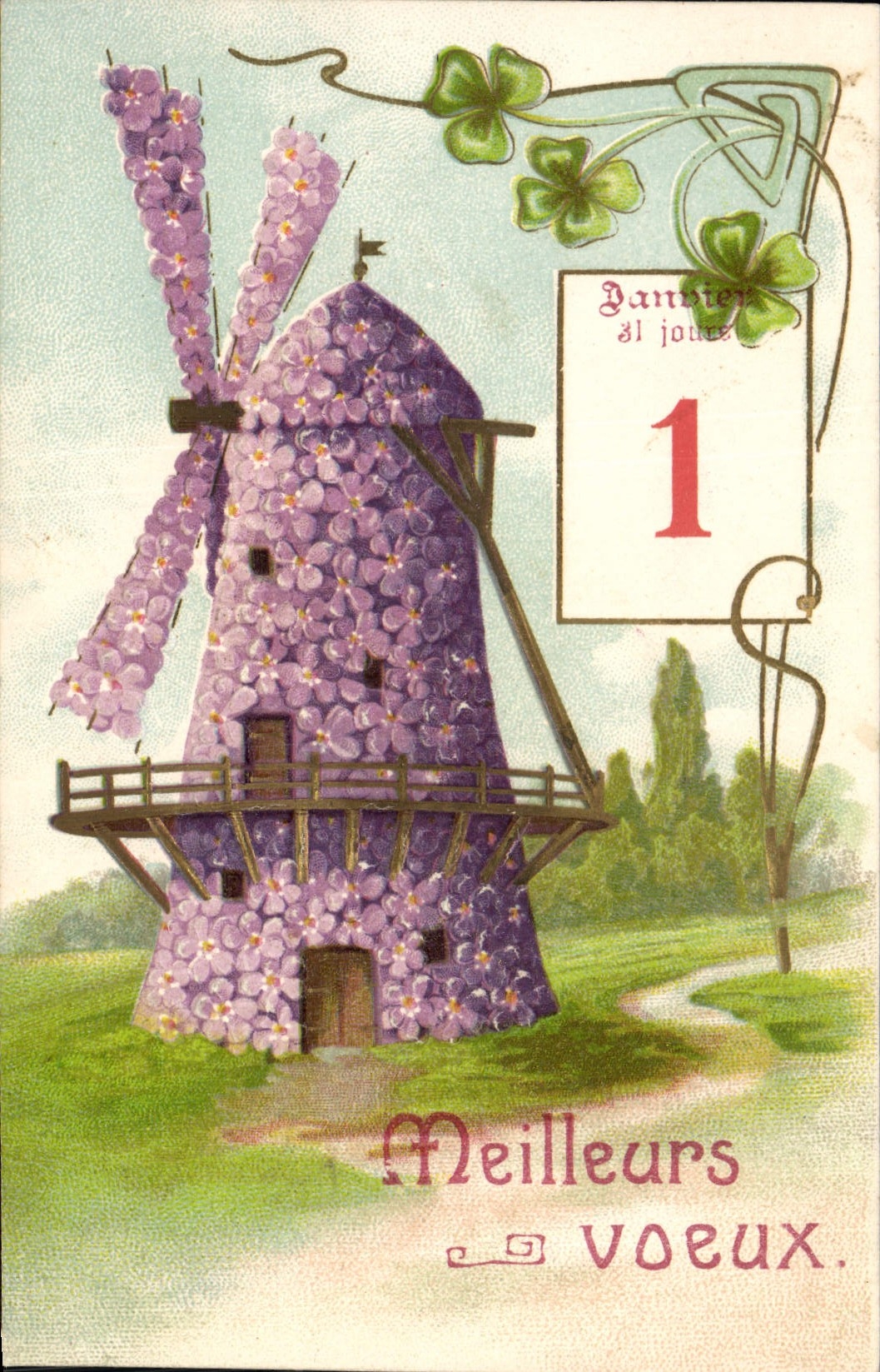 CPA Meilleurs Voeux Moulin 