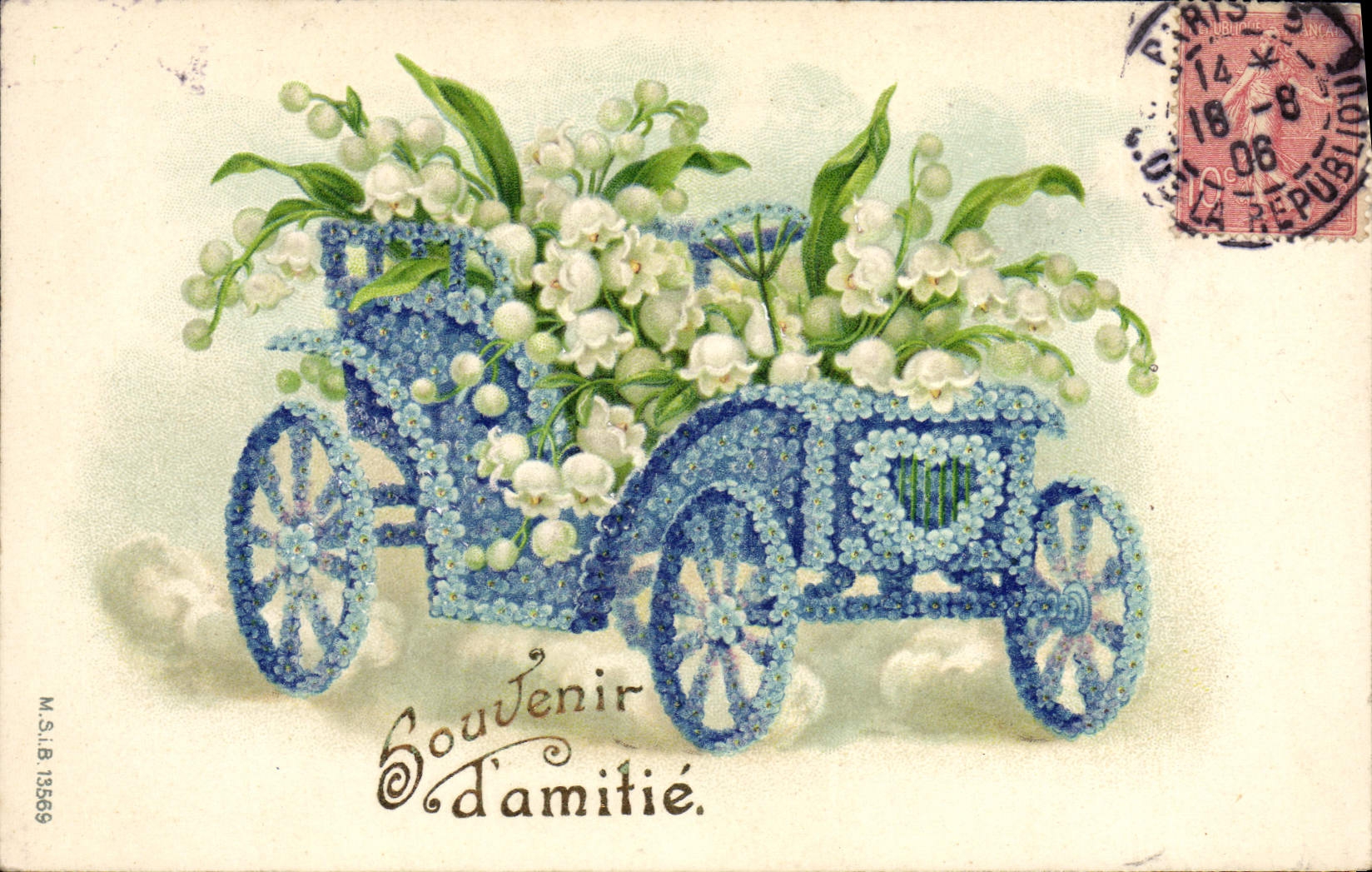 CPA Fantaisie Fleurs Automobile