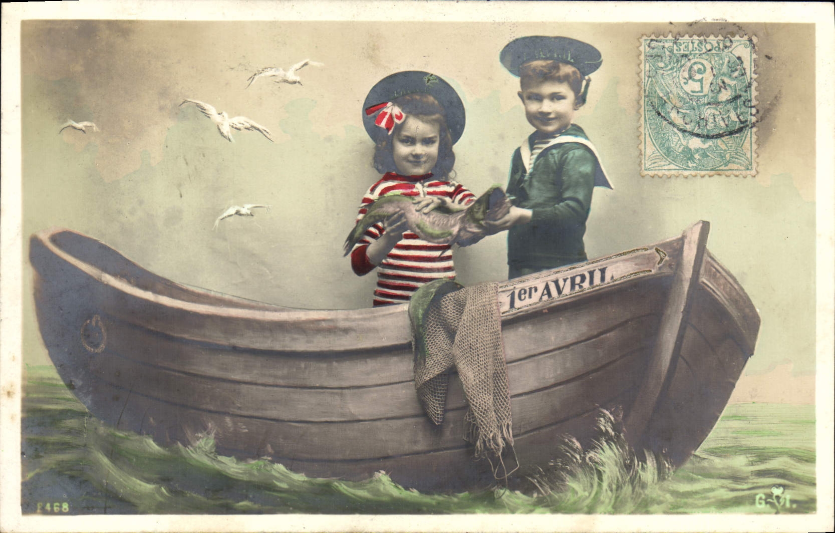 VINTAGE POSTCARD Fantasy Marine Children April 1st