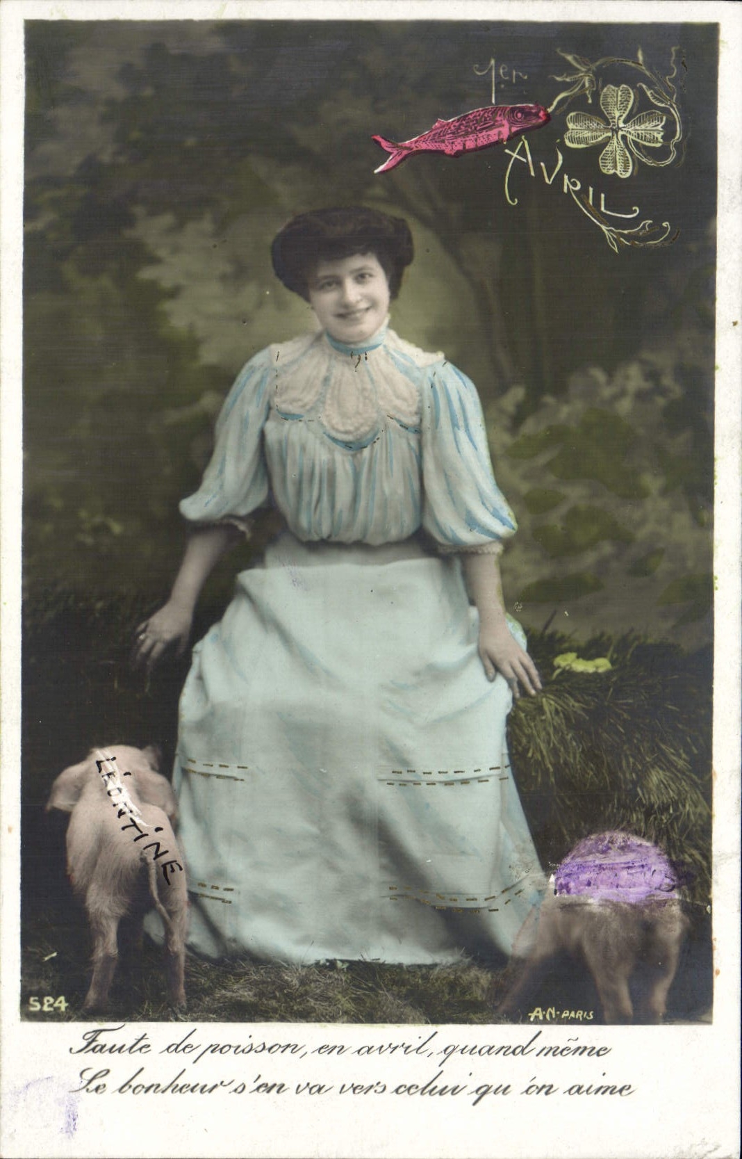 VINTAGE POSTCARD Fantasy Woman Poisson Pig