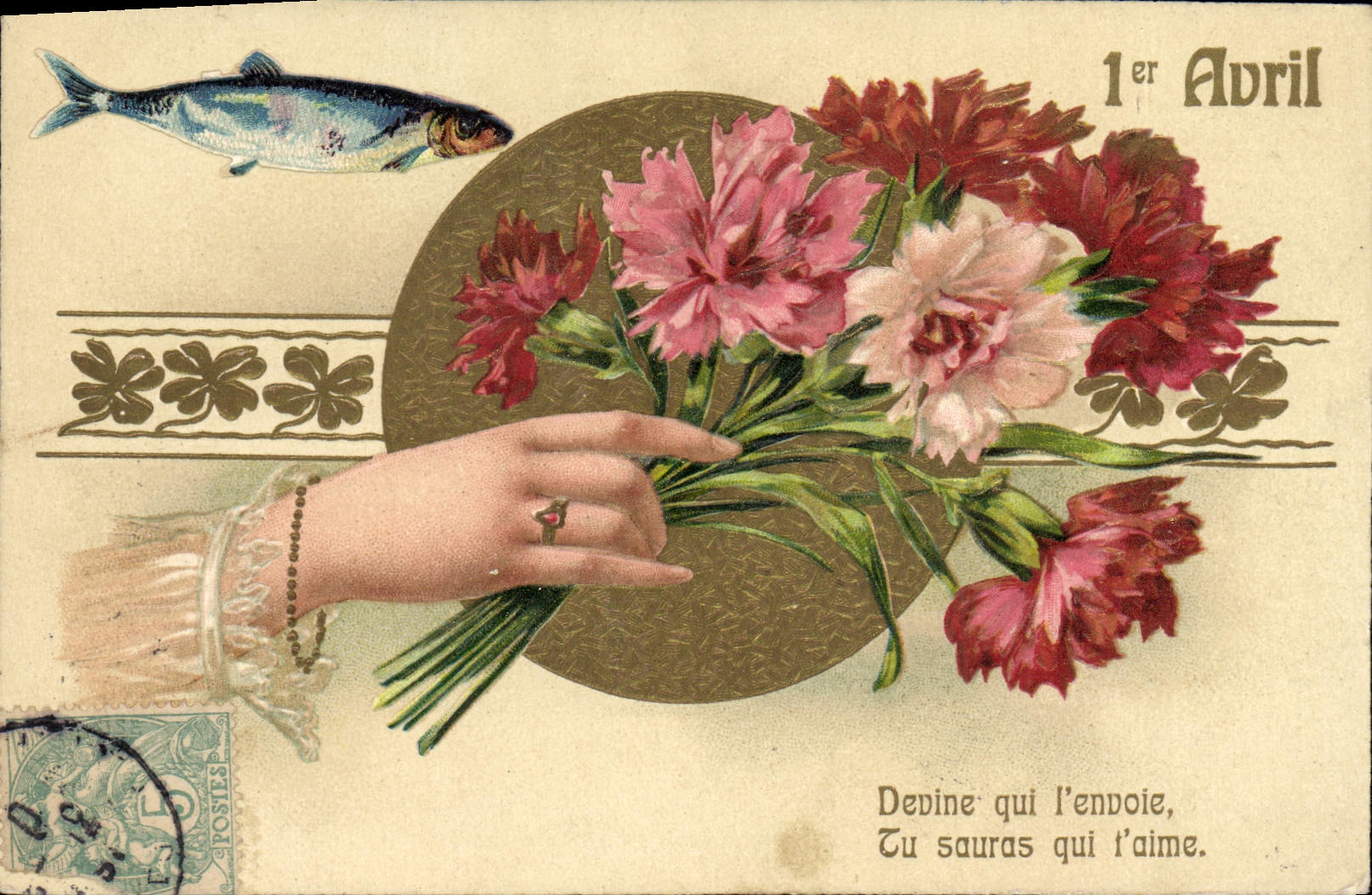 CPA Fantaisie Fleurs Poisson 