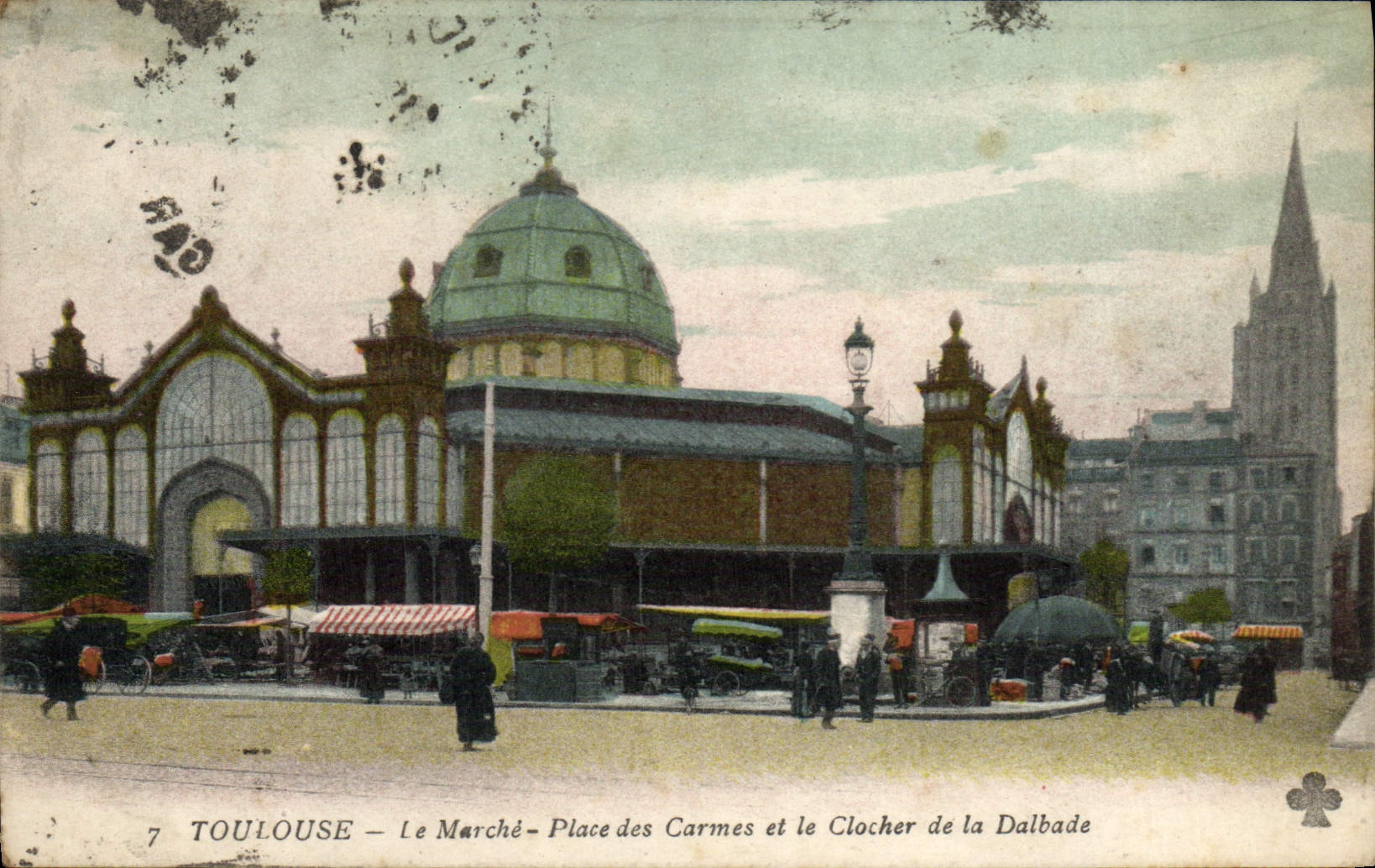 CPA Toulouse Le Marche Place Des Carnes et le clocher de la Dalbade