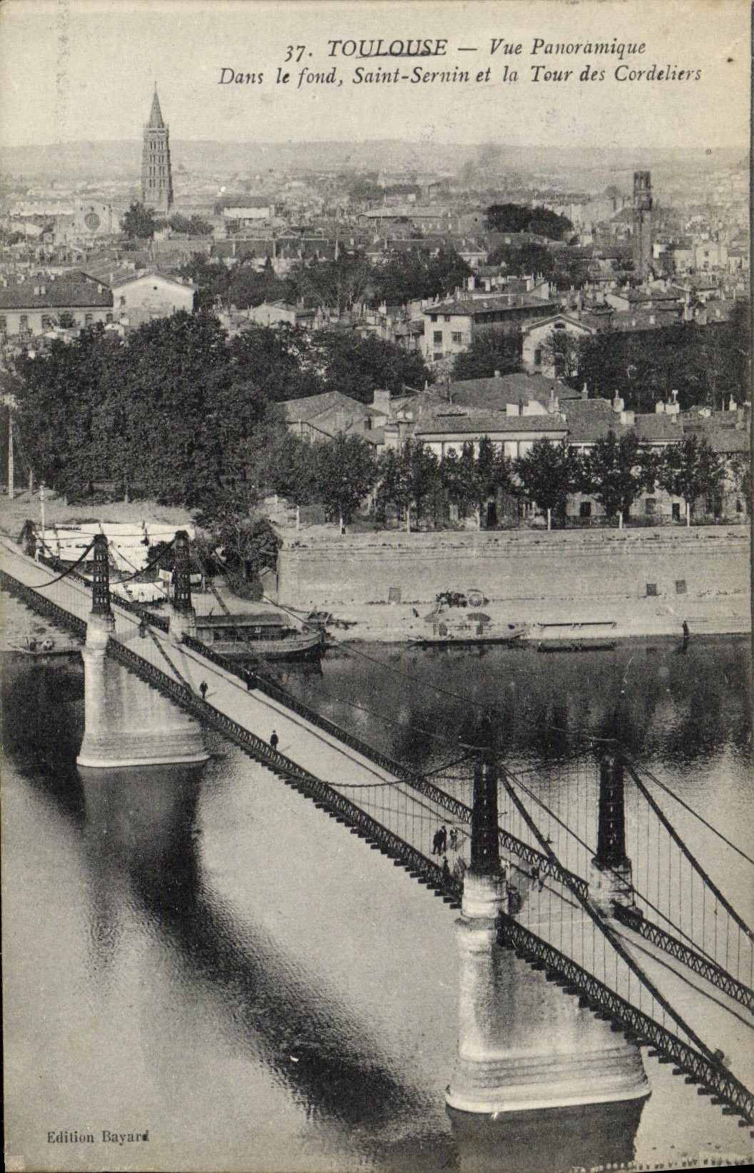 Opinión panorámica de Toulouse de la POSTAL de la VENDIMIA en el Sernin contento santo y la torre de Cordeliers
