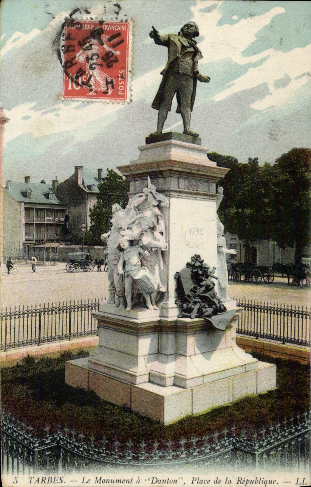VINTAGE POSTCARD Tarbes the Monument has Danton Place Republic
