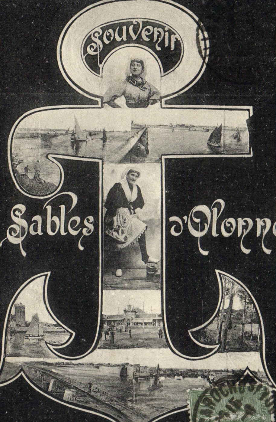 Ancla de la POSTAL de la VENDIMIA Sables d'Olonne de la marina