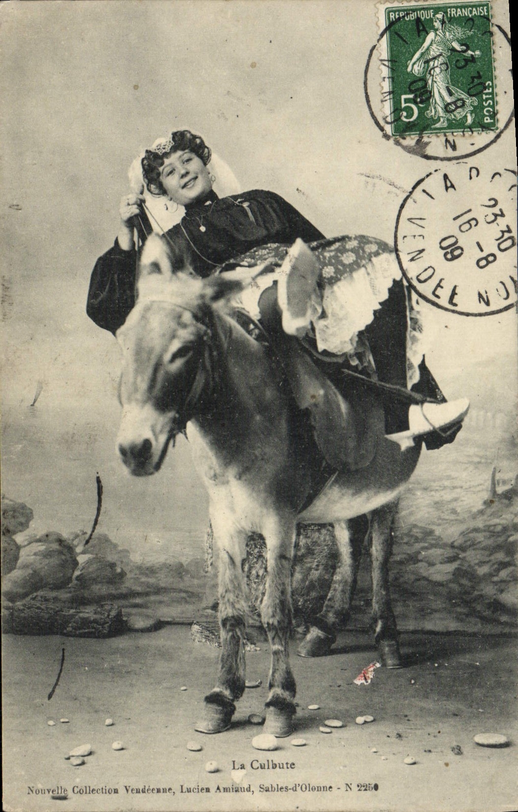 Colección de Veundeenue de la POSTAL de la VENDIMIA la nueva se derrumba él Sables d'Olonne folklore de la mula del asno