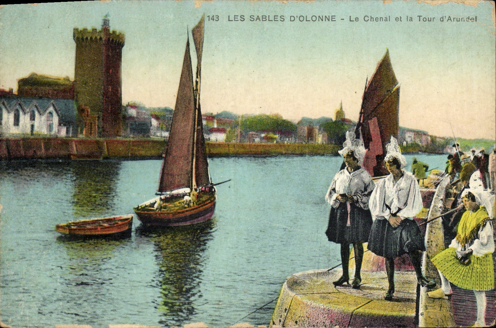 POSTAL de la VENDIMIA Sables d'Olonne el canal y el folklore de D Arundel de la torre
