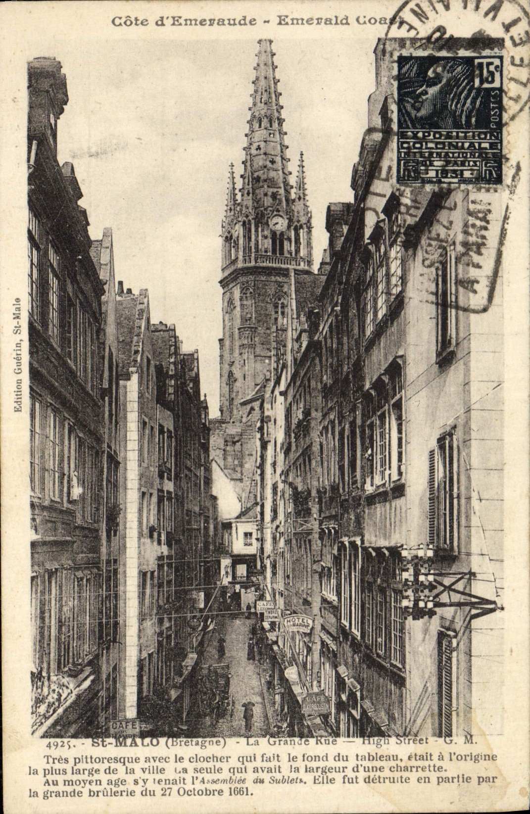 VINTAGE POSTCARD St Malo Main street