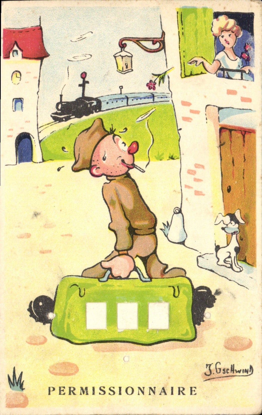 VINTAGE POSTCARD Militaria Person on leave