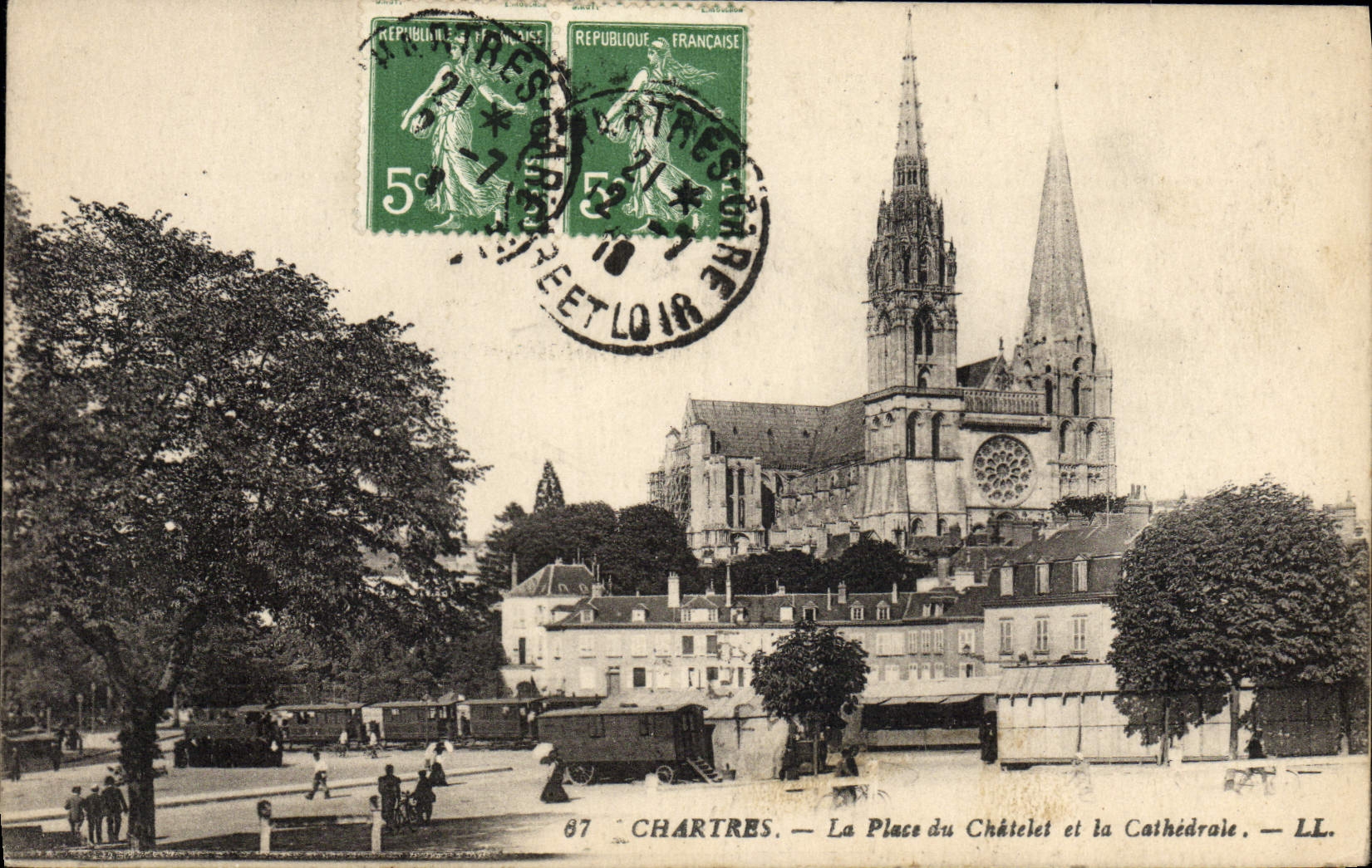 POSTAL Chartres de la VENDIMIA el lugar de Chatelet y de la catedral Roulottes