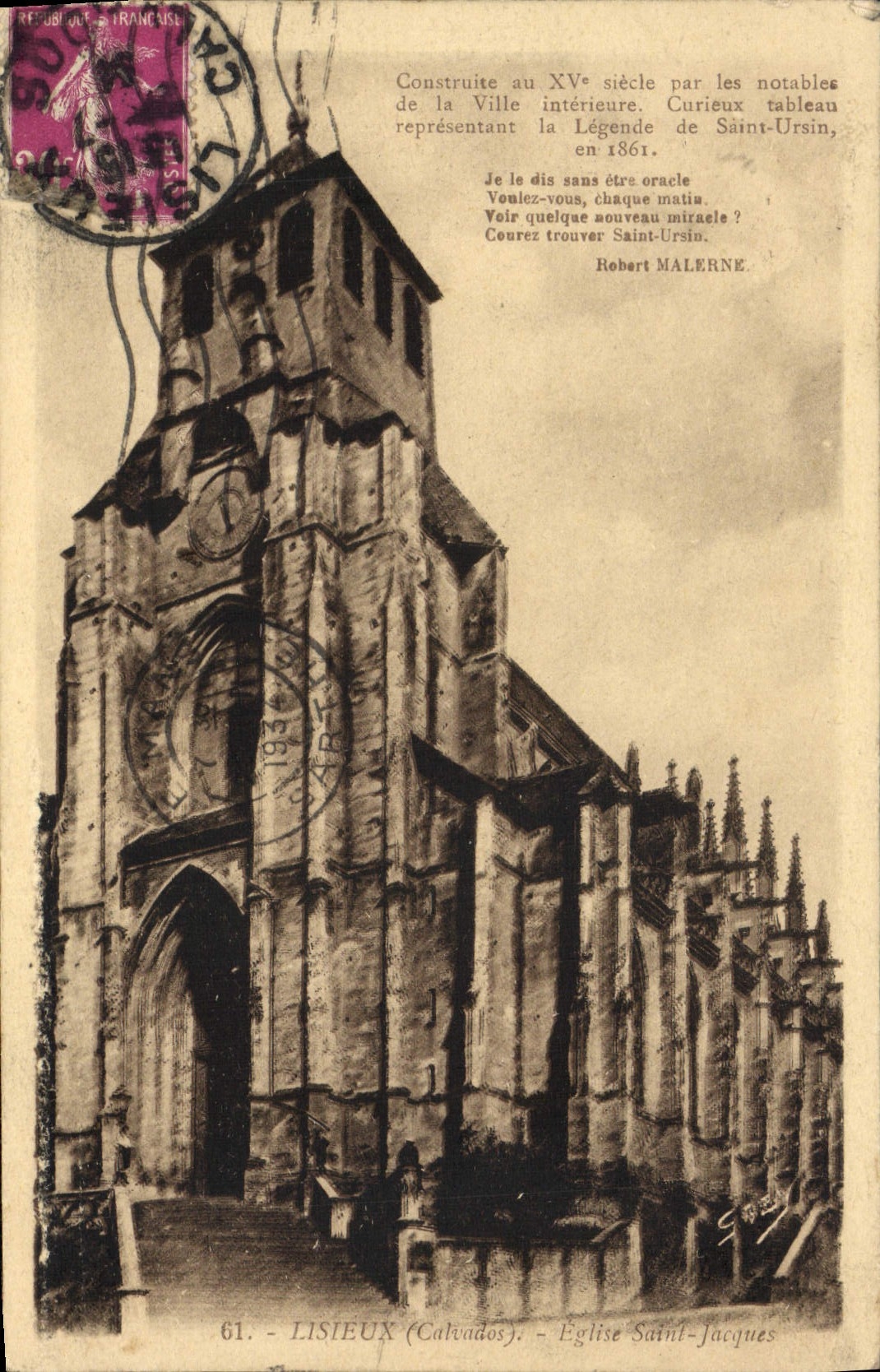 Iglesia Jacques de Lisieux de la POSTAL de la VENDIMIA Saint