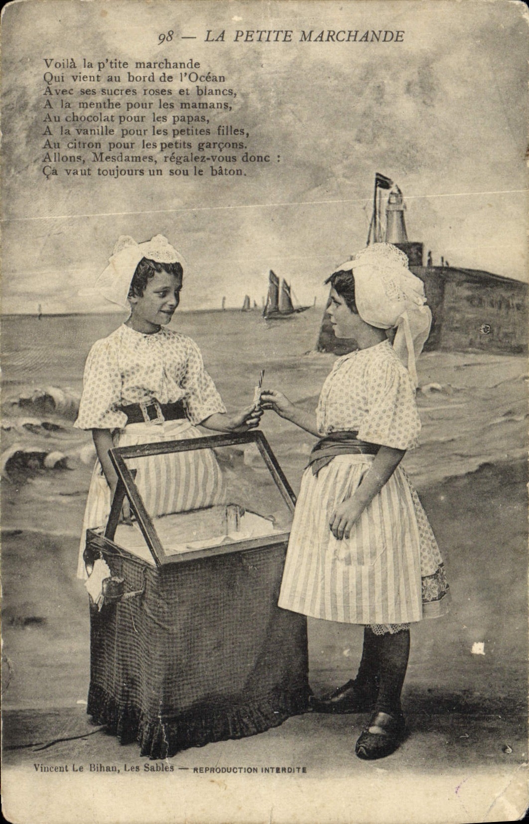 VINTAGE POSTCARD Small Commercial Sables d'Olonne the Folklore