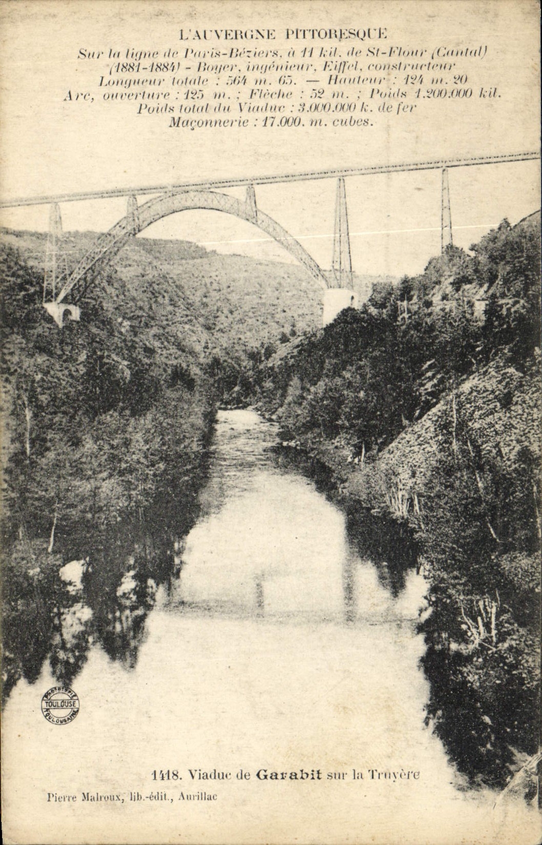VINTAGE POSTCARD Auvergne Viaduct of Garabit on Truyere