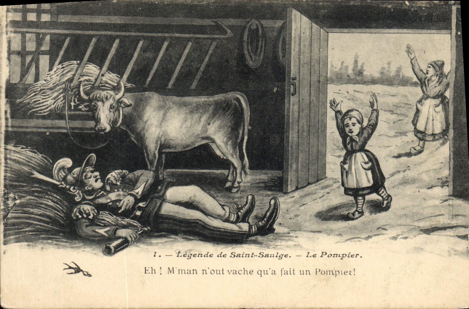 CPA Legende De Saint Saulge Le Pompier Vache 