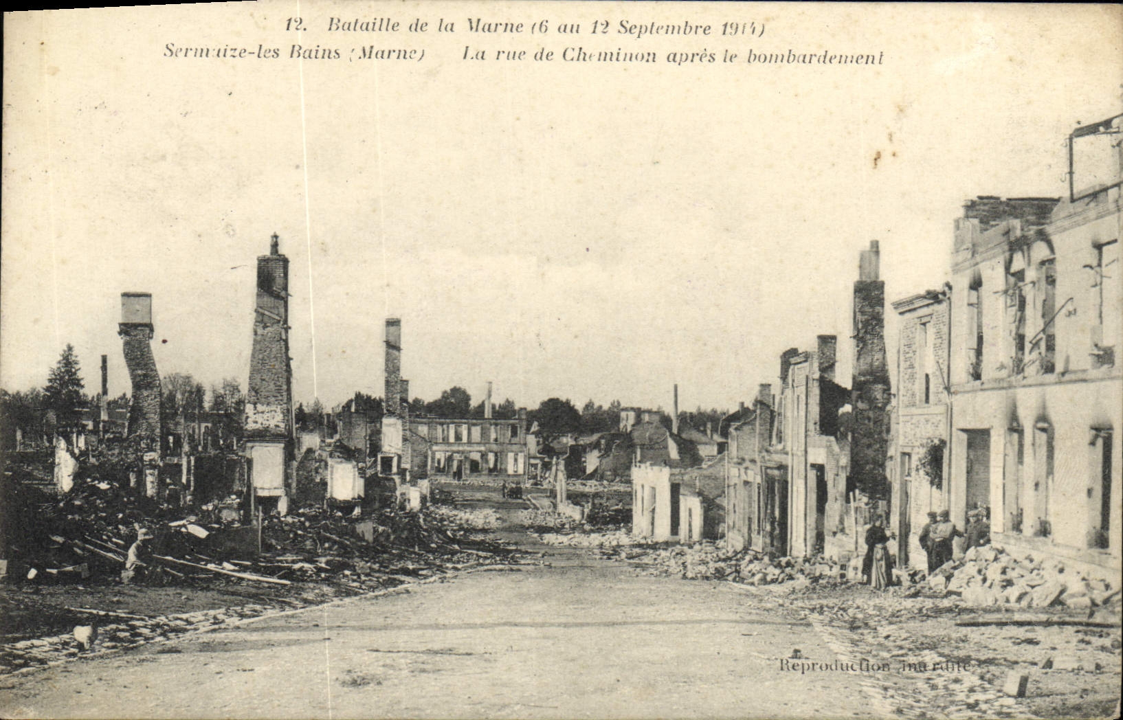 VINTAGE POSTCARD Sermaize Les Bains the Street De Cheminon after the Militaria bombardment