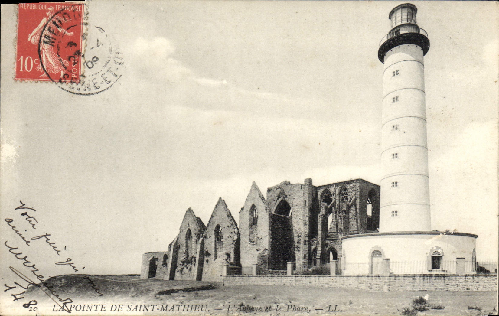 VINTAGE POSTCARD Top of Sainte the Mathieu the abbey and the pahre