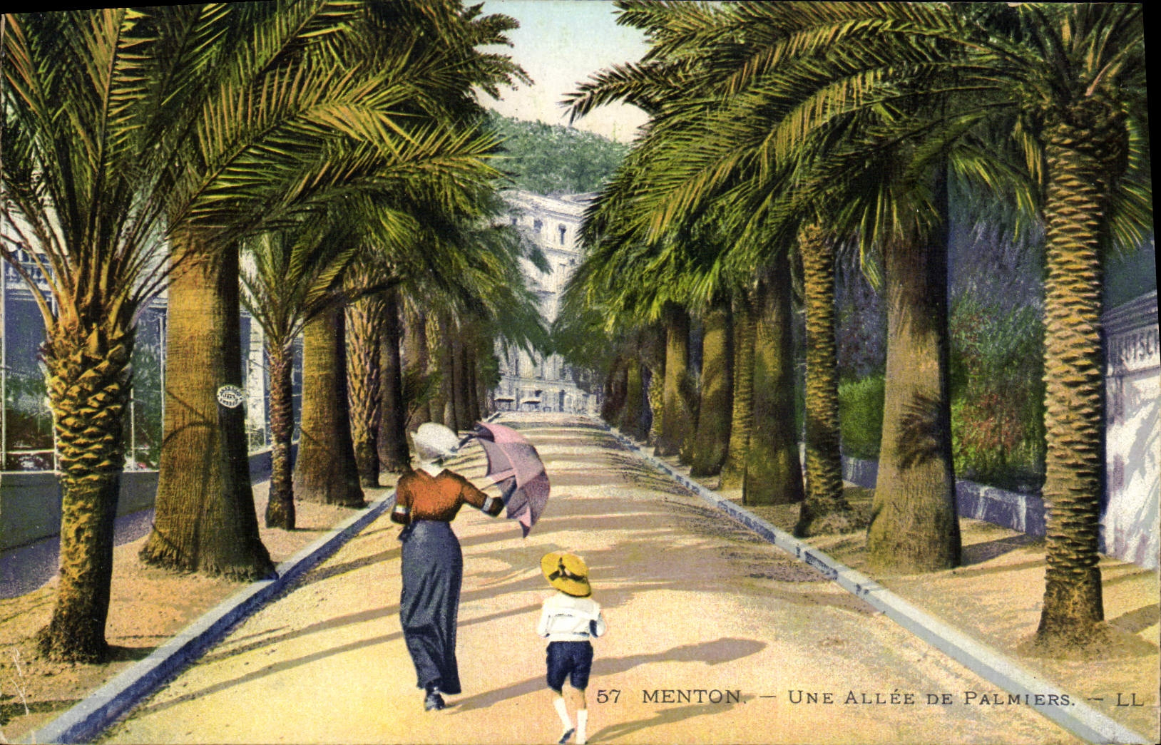 POSTAL de la VENDIMIA Menton un callejón de palmeras