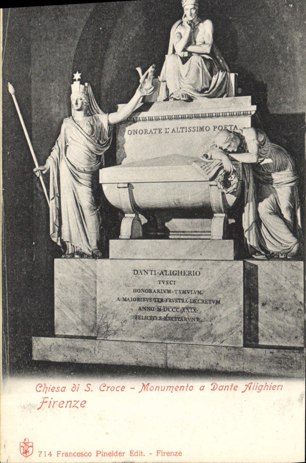 VINTAGE POSTCARD Firenze Monumento has Dante Alighien Chiesa di S Croce
