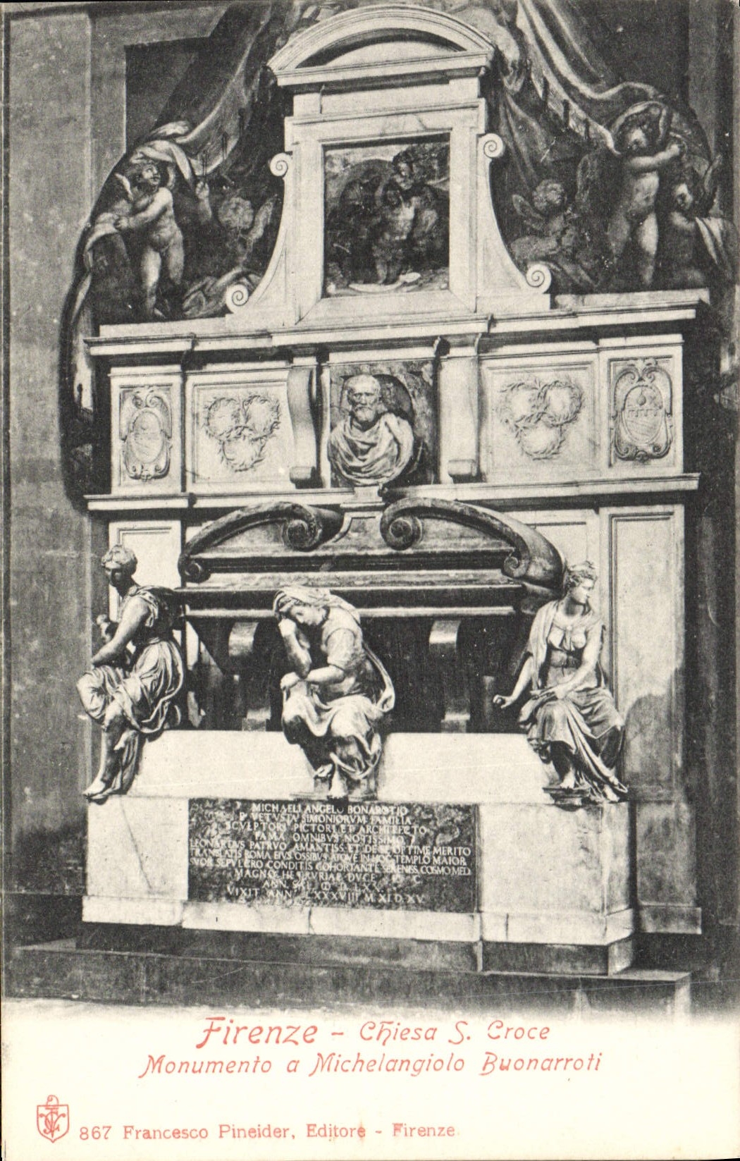 VINTAGE POSTCARD Firenze Chiesa Monumento has Michelangiolo Buonarroti