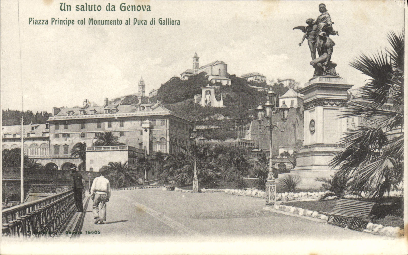 VINTAGE POSTCARD Saluto Da Genova Piazza principle collar Monumento Al duca di Galliera